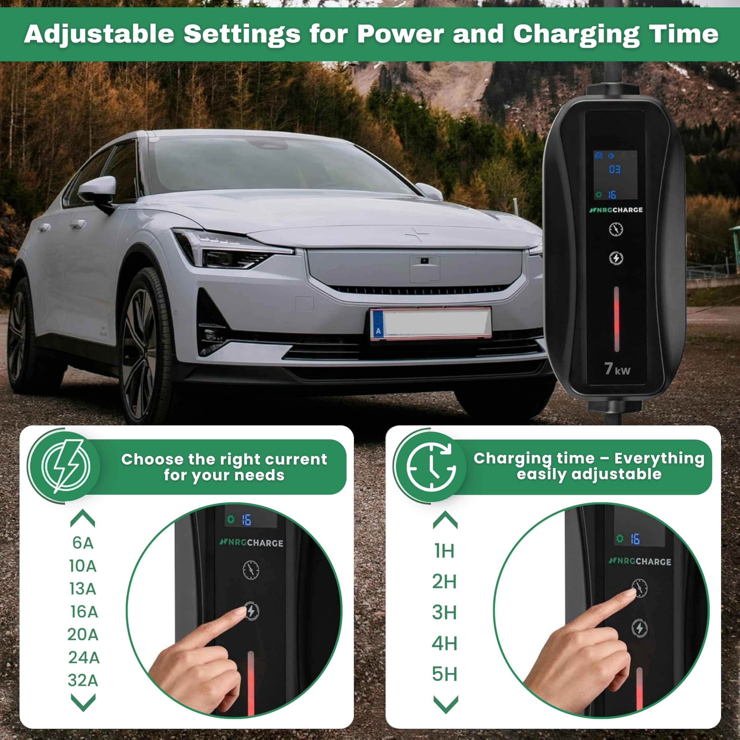 EV Charger CEE 32A Plug | Portable EV Charger Type 2, 7kW | Single Phase, Cabel, 6-32A | Electric Car Charger | Home Car Charger | Fast Charging, Compact, Travel-Friendly (7kW, 5,5 Meter) — view 6