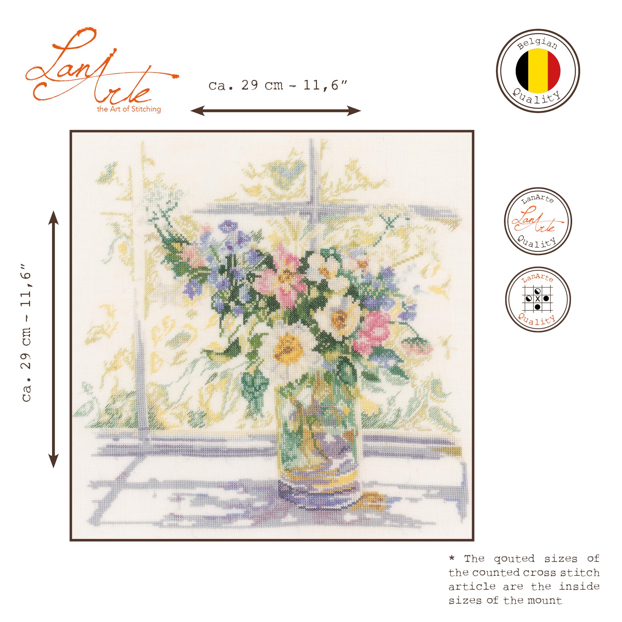 Lanarte Kreuzstich Stickpackungen Gezählter Kreuzstichbilder Set BLUMEN IN ZARTEM LICHT Wanddekoration Handarbeit Set für Erwachsene 29 x 29 cm DIY Deko Bastelset Handwerker Kreative Geschenkset