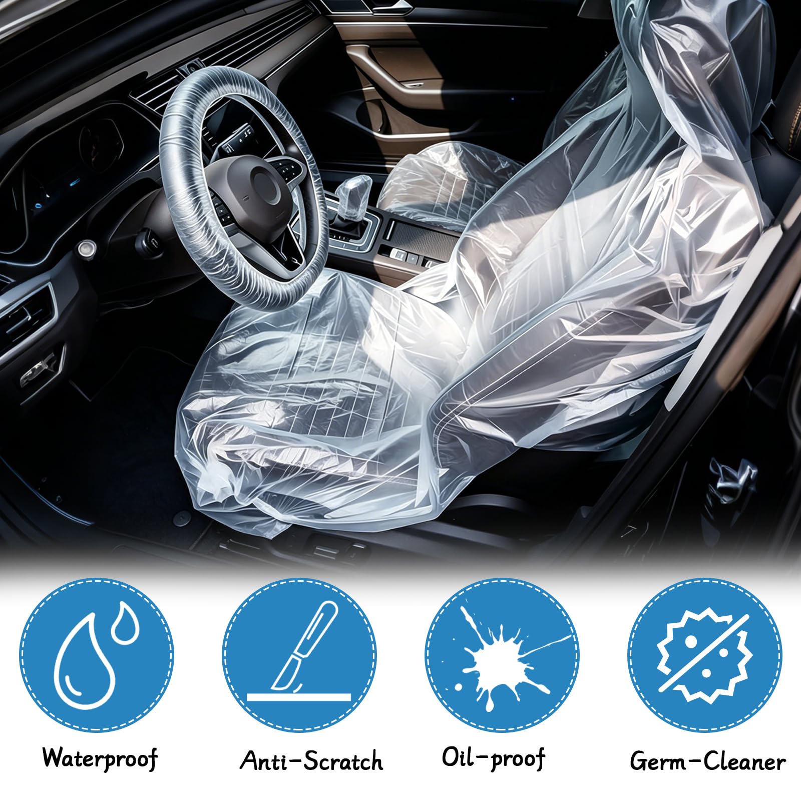 Lot de 50 housses de siège de voiture jetables en plastique - Idéales pour les sièges avant, protection contre la saleté et l'humidité