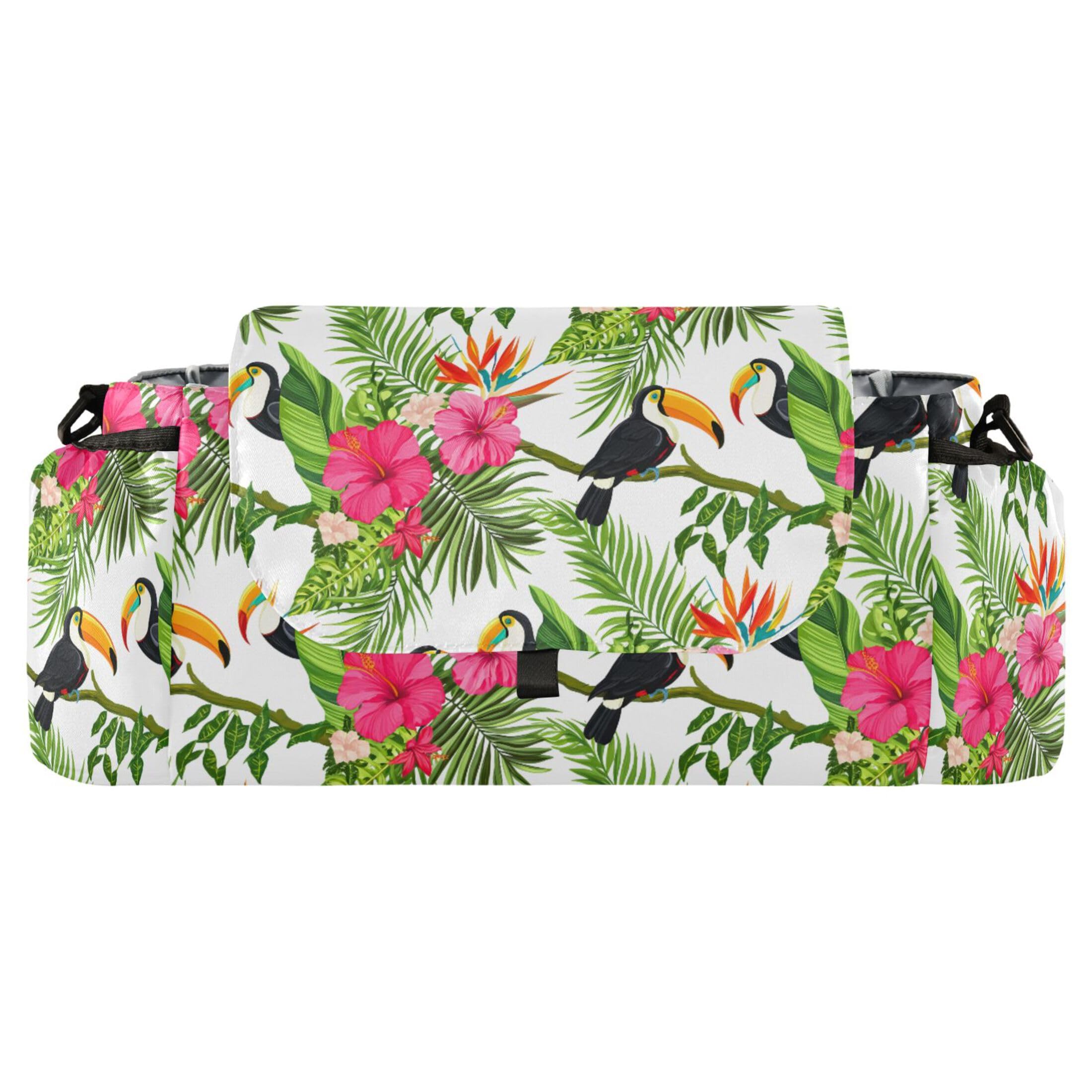 Burbuja Toucans Hibiscus Stroller Organizer with Insulated Cup Holders, Non-Slip Stroller Caddy Universal Fits Most Strollers, Nursery Accessories