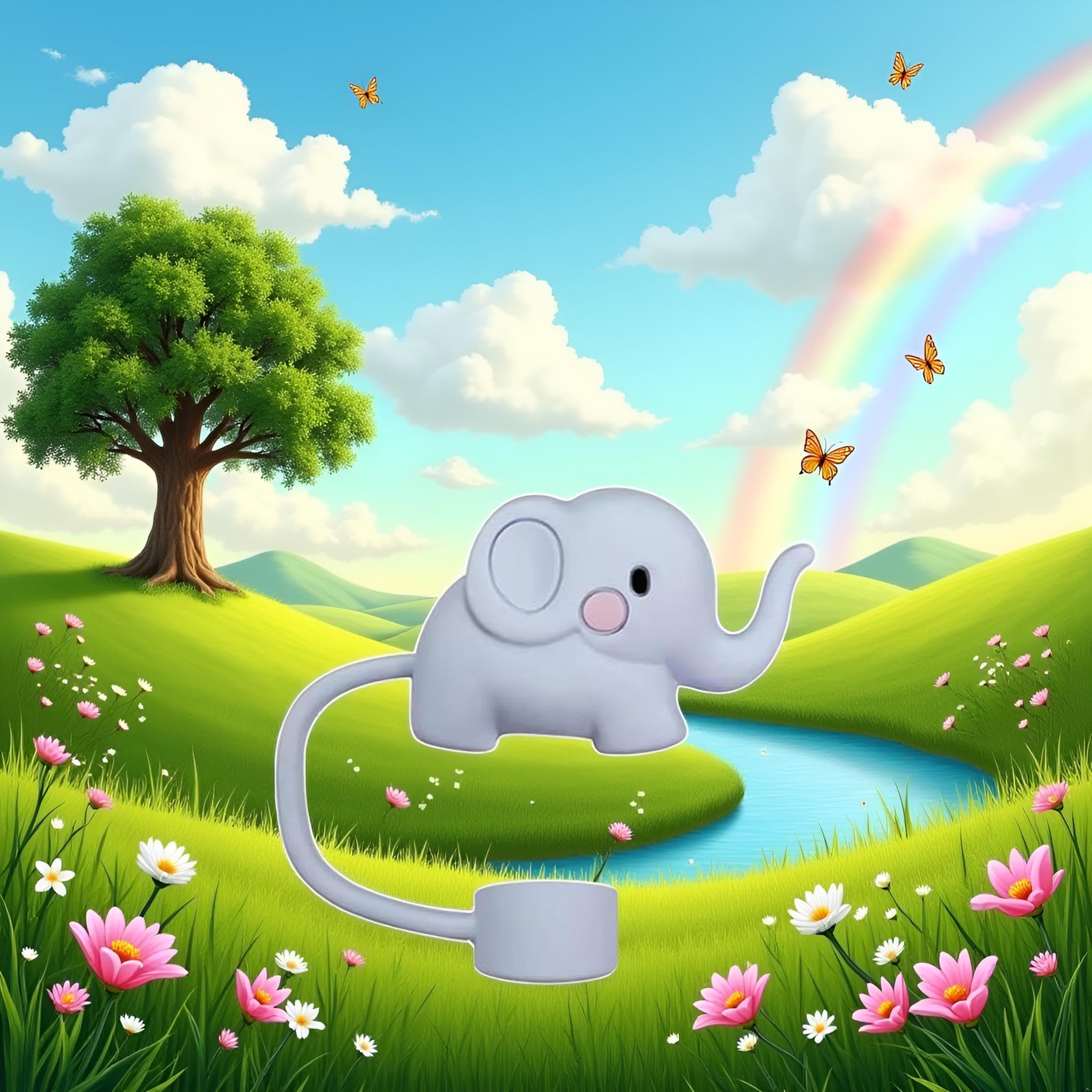 Silikon-Strohhalm-Abdeckung Für Stanley-Becher – Elefant & Löwe Design, 10 Mm – Niedlicher Strohhalm-Aufsatz