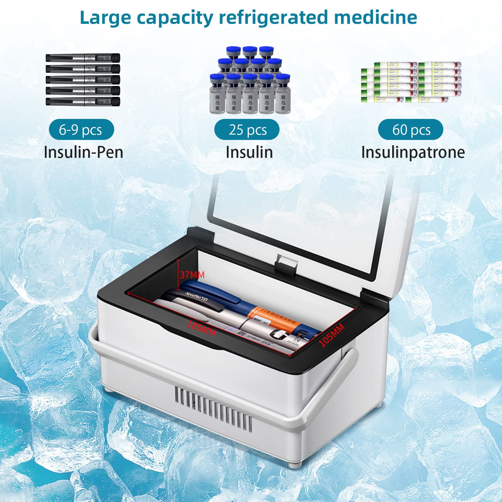 Travel Insulin Cooler Estuche Enfriador de insulina portátil para Almacenamiento de medicamentos para diabéticos, refrigerador con Temperatura Constante Inteligente de 2-8 ℃