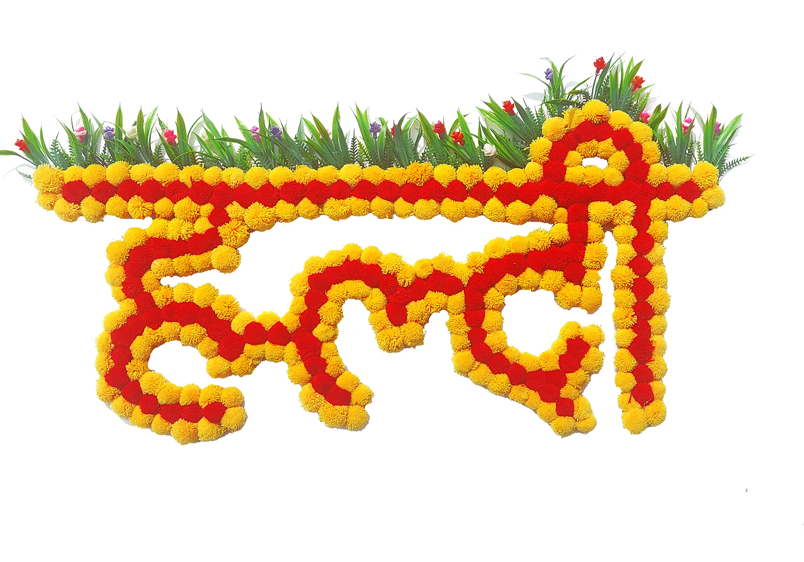 Haldi Decoration backdrop with marigold garland and banner Combo for ceremony photo shoot, wedding party, stage background, haldi ceremony