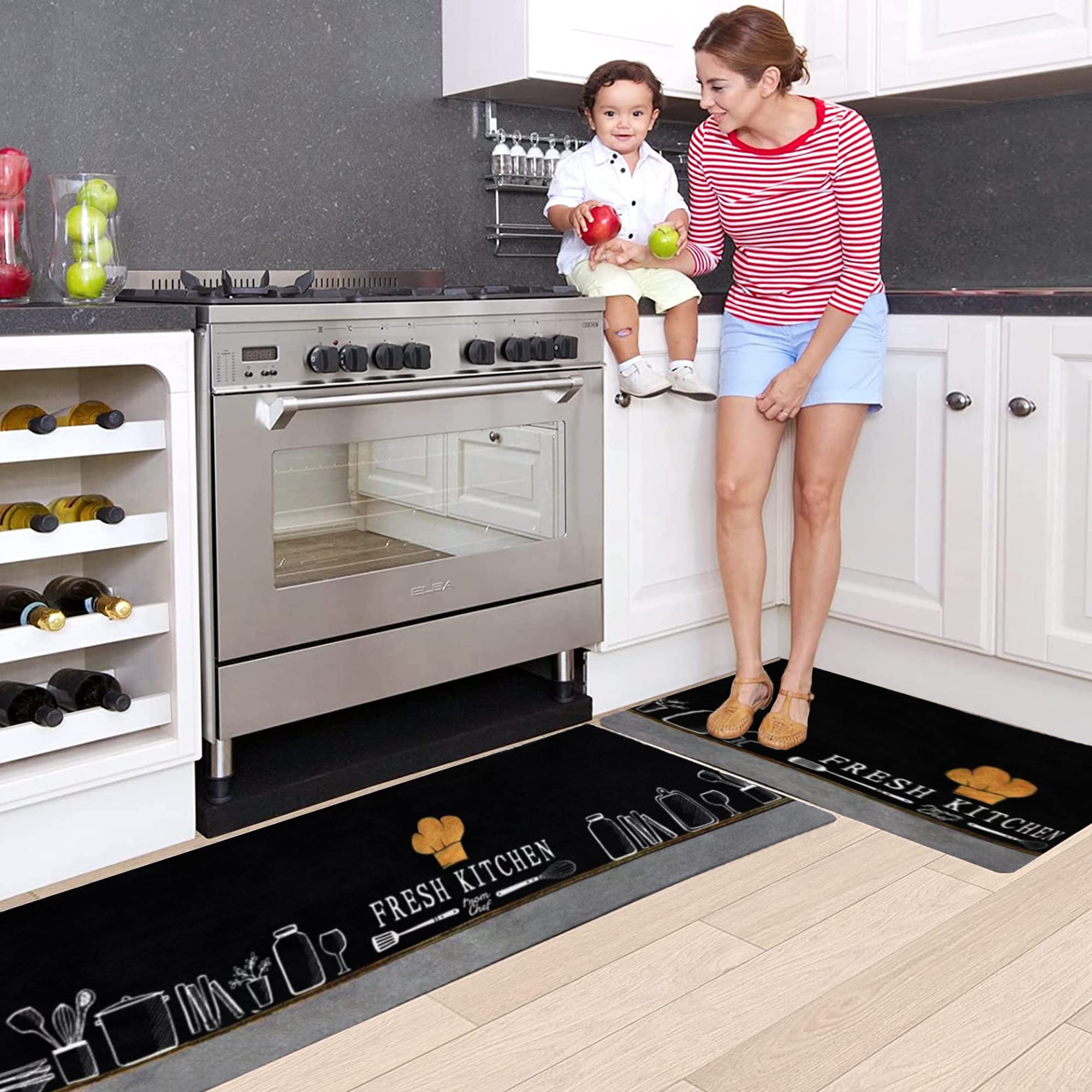 2 pezzi Tappetini da Cucina, Antiscivolo, passatoia Lavabile, Impermeabile, Resistente all'olio Durevole zerbino per interni, 40 * 60cm+40 * 120cm