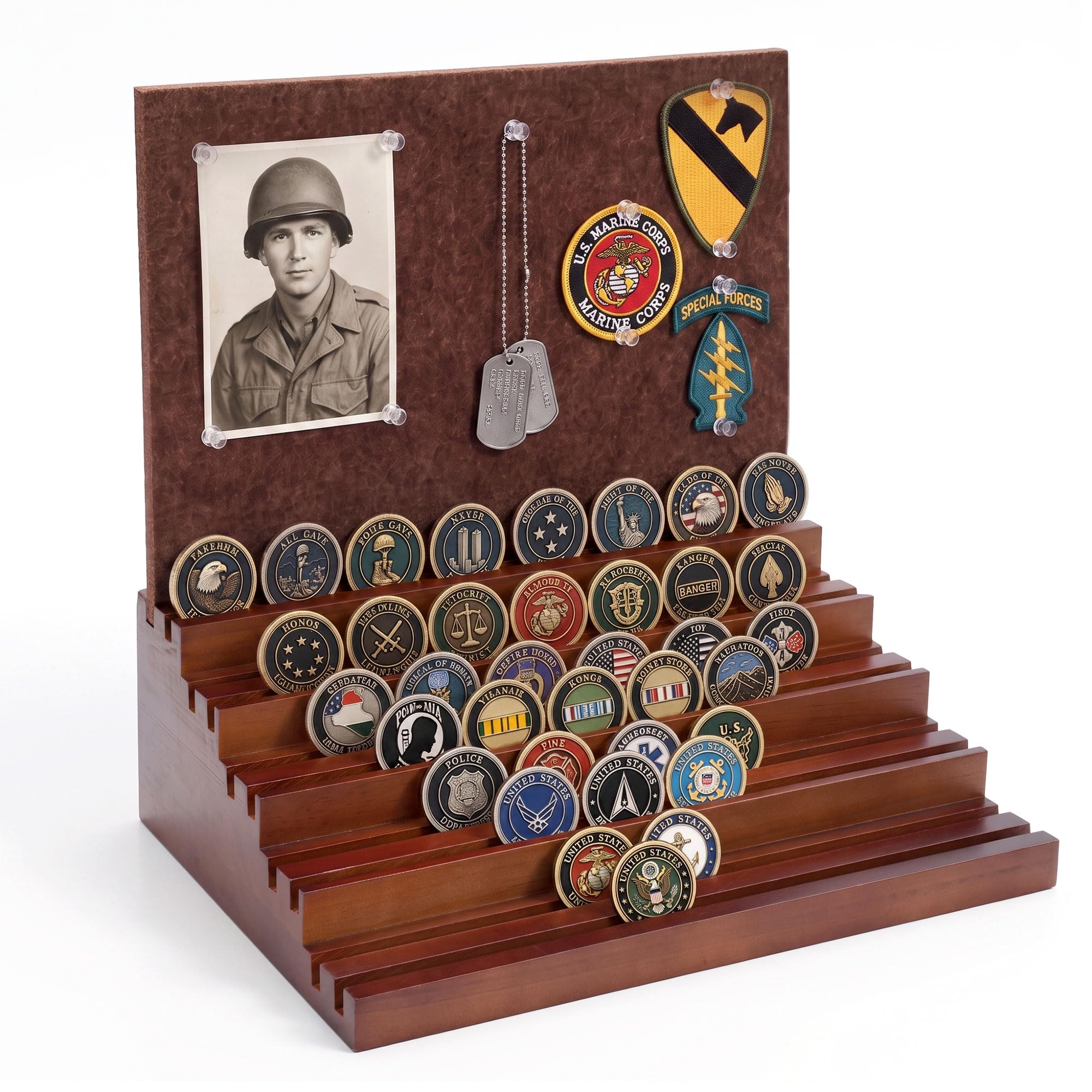 Challenge Coin Display, Walnut Military Coin Holder with DIY Felt Pin Board