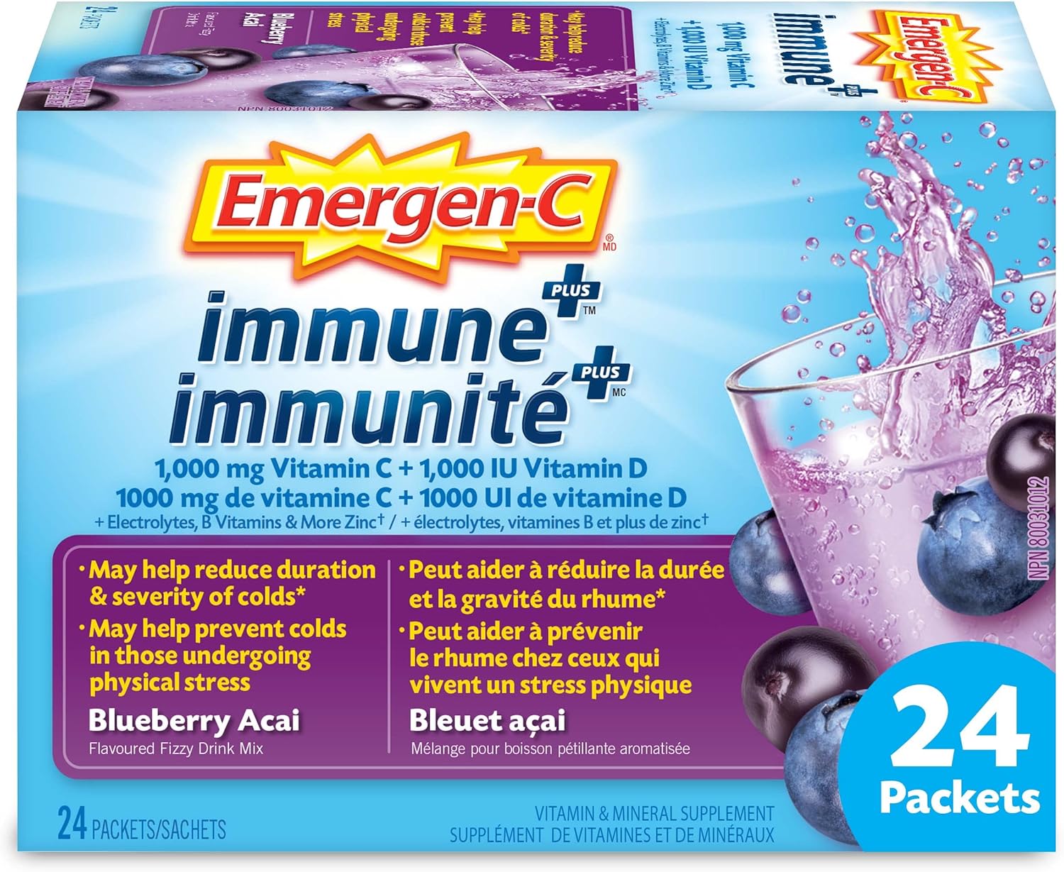 EmergenC Immune+ 1000mg Vitamin C Powder Supplement, Drink Mix, Immune