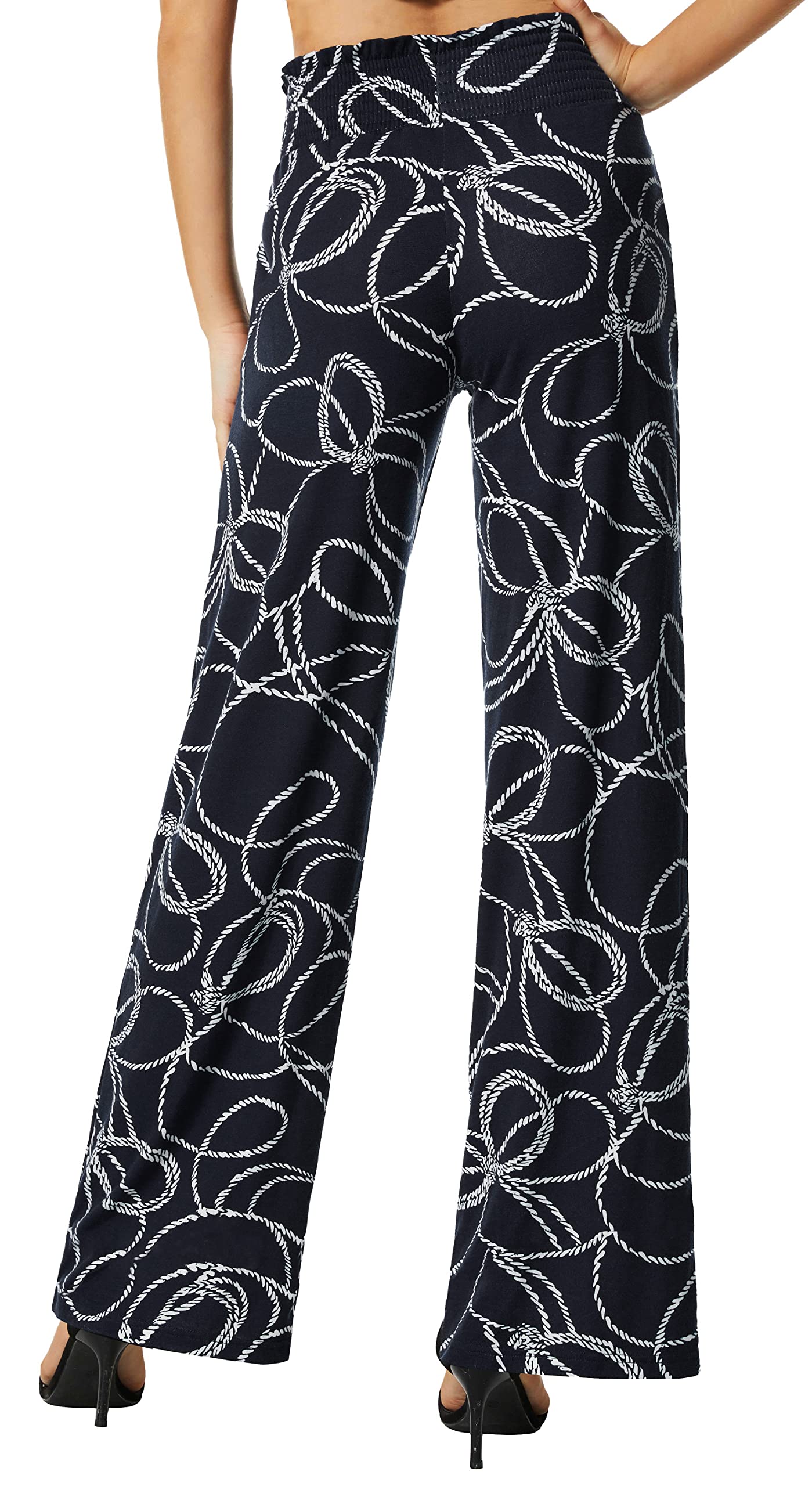 EXCHIC Pantalon décontracté à jambes larges pour femme - Imprimé floral - Pantalon de détente - Pantalon bohème extensible