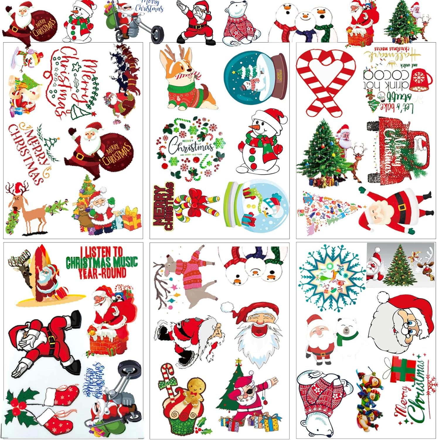 6 Sheets Christmas Rub On Transfers for Crafts, 5.5 x 4 Inch Rub On Transfers
