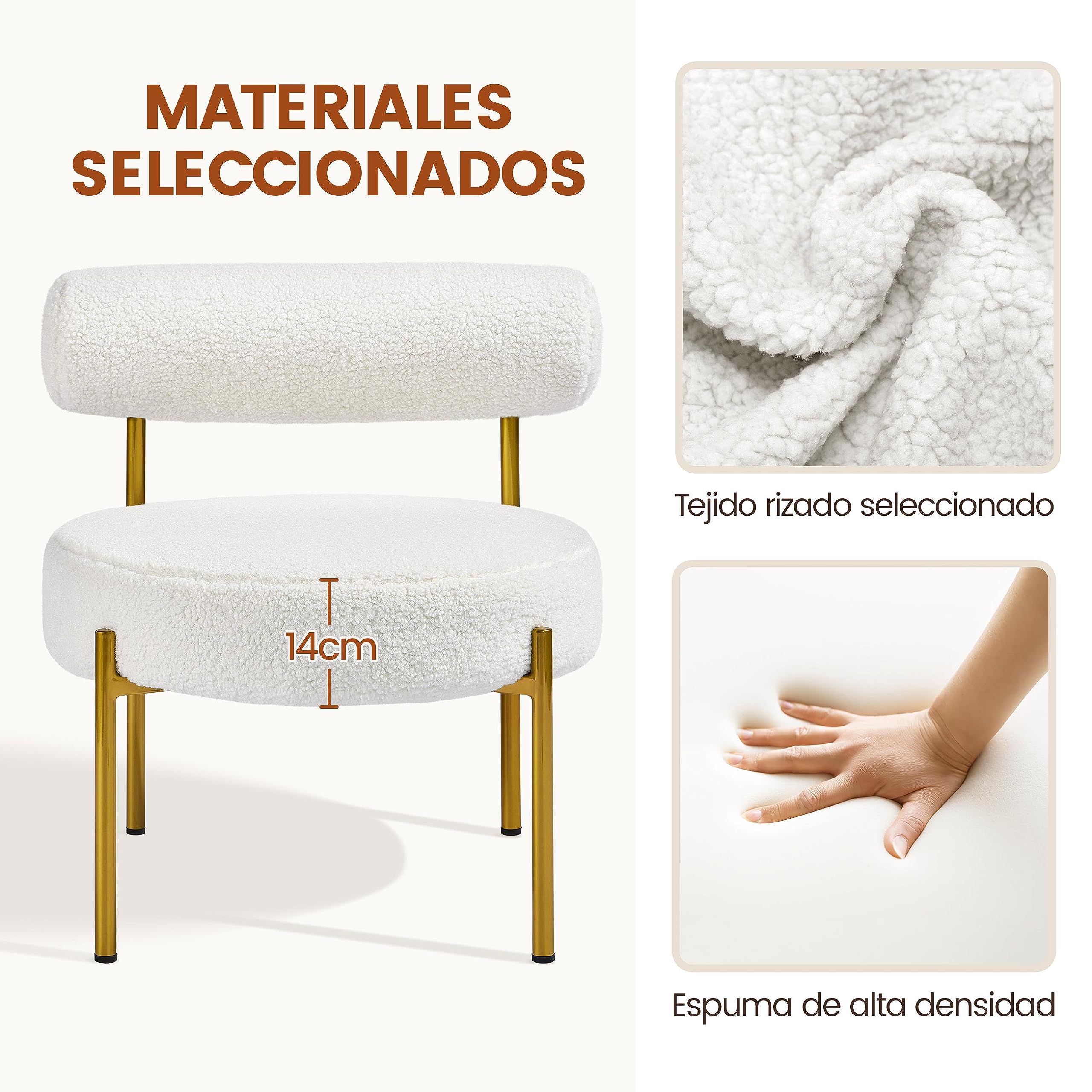 Yaheetech Silla de Comedor Tapizada Asiento y Respaldo Acolchado Bouclé