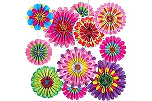 Motipuns 18 Pieces Summer Spring Flowers Hanging Paper Fans Rosettes Party Decorations