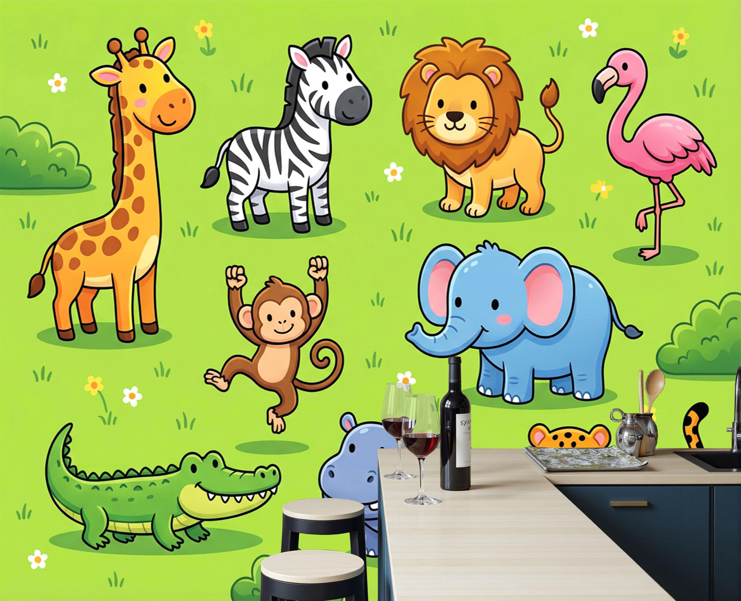 Papier peint panoramique animaux intissé lavable de 250x175 cm
