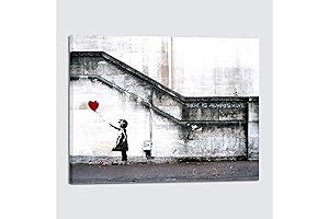Banksy's Grey Girl with Red Balloon Canvas Wall Art