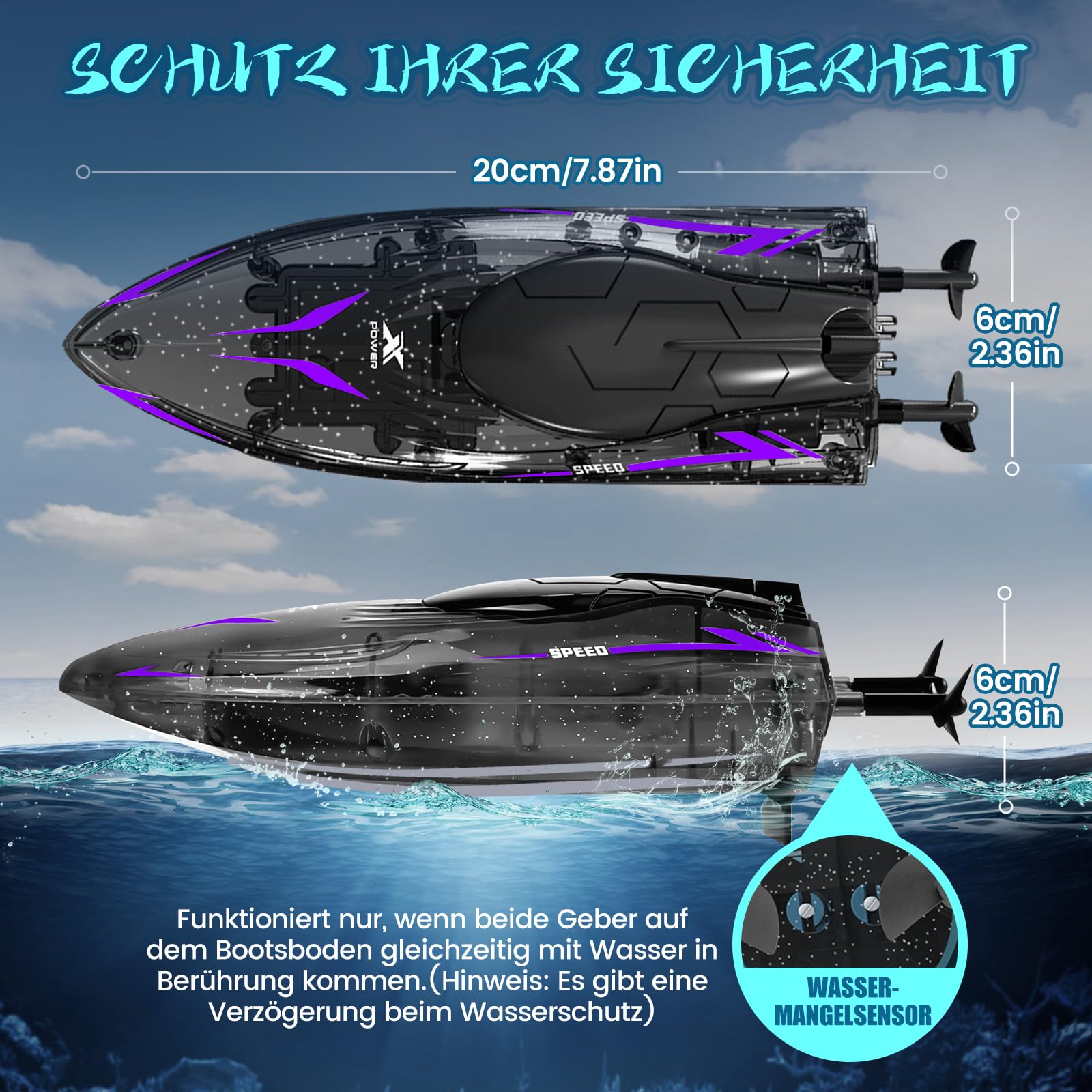 Bateau Télécommandé RC Haute Vitesse Avec Lumières LED - Pour Piscines Et Lacs, 2.4GHz, 120 Min Autonomie