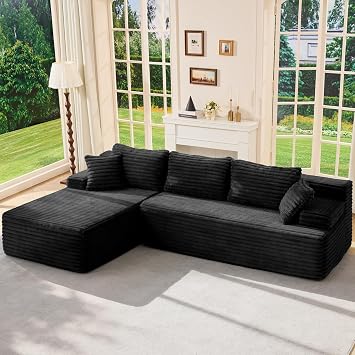 Hobestluk Boneless Couches Modular Sectional Sofa L-Shape Oversized Chaise | Memory Foam,Washable Cover,No Assembly,Non-slip,3 Seater Sectional Couches for Living Room | 108" Left Facing Chaise Charcoal