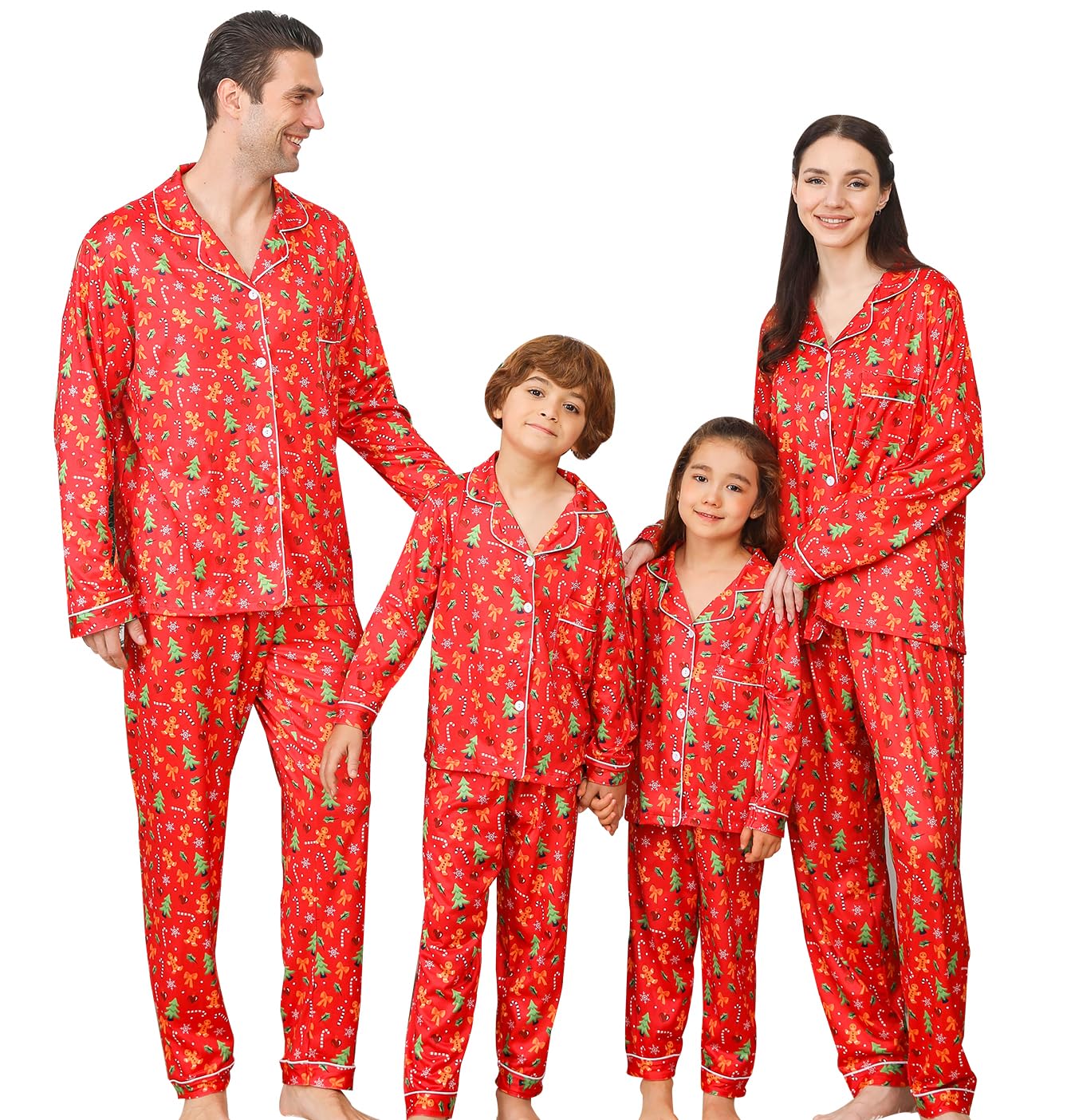 ANGELGGH Pijamas familiares de Navidad a juego, conjunto de 2 piezas de pijamas de fiesta para festivales, vacaciones, ropa de dormir cálida para parejas con botones