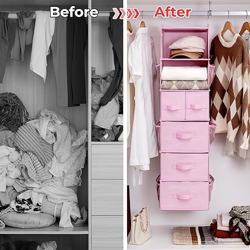 Miniatura 7 de GRANNY SAYS Organizadores colgantes y almacenamiento de armario, 6 estantes, organizador colgante de armario con 6 bolsillos laterales, organizador