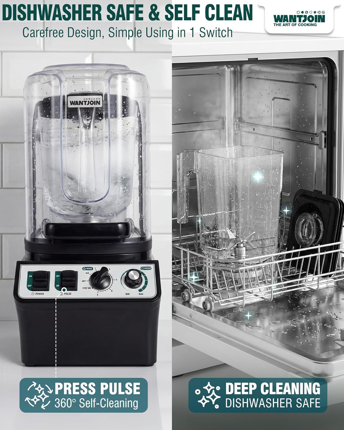 WantJoin Commercial Blender- 80Oz Quiet Smoothie Blender with Soundproof Shield, Professional Ice Crusher Heavy Duty with Self-Cleaning, High-speed Ice Drink Maker for Restaurant Bars Café Home