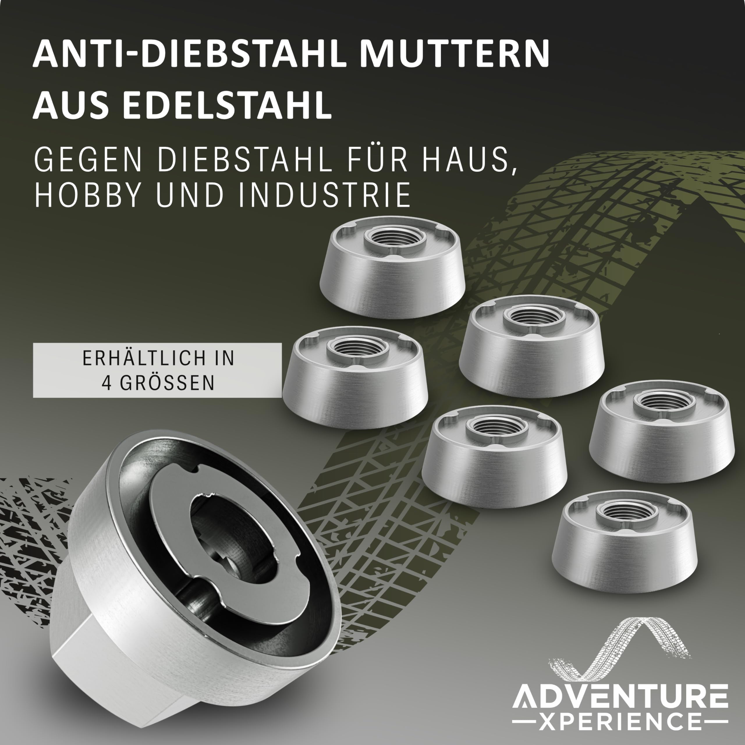 6+1 Anti-Diebstahl Muttern - diebstahlhemmende Sicherheitsmutter inkl. Spezialschlüssel -diverse Setgrößen, Spezialform - M5, M6, M8, M10 Edelstahl rostfrei (M10, 6 Muttern 1 Nuss)