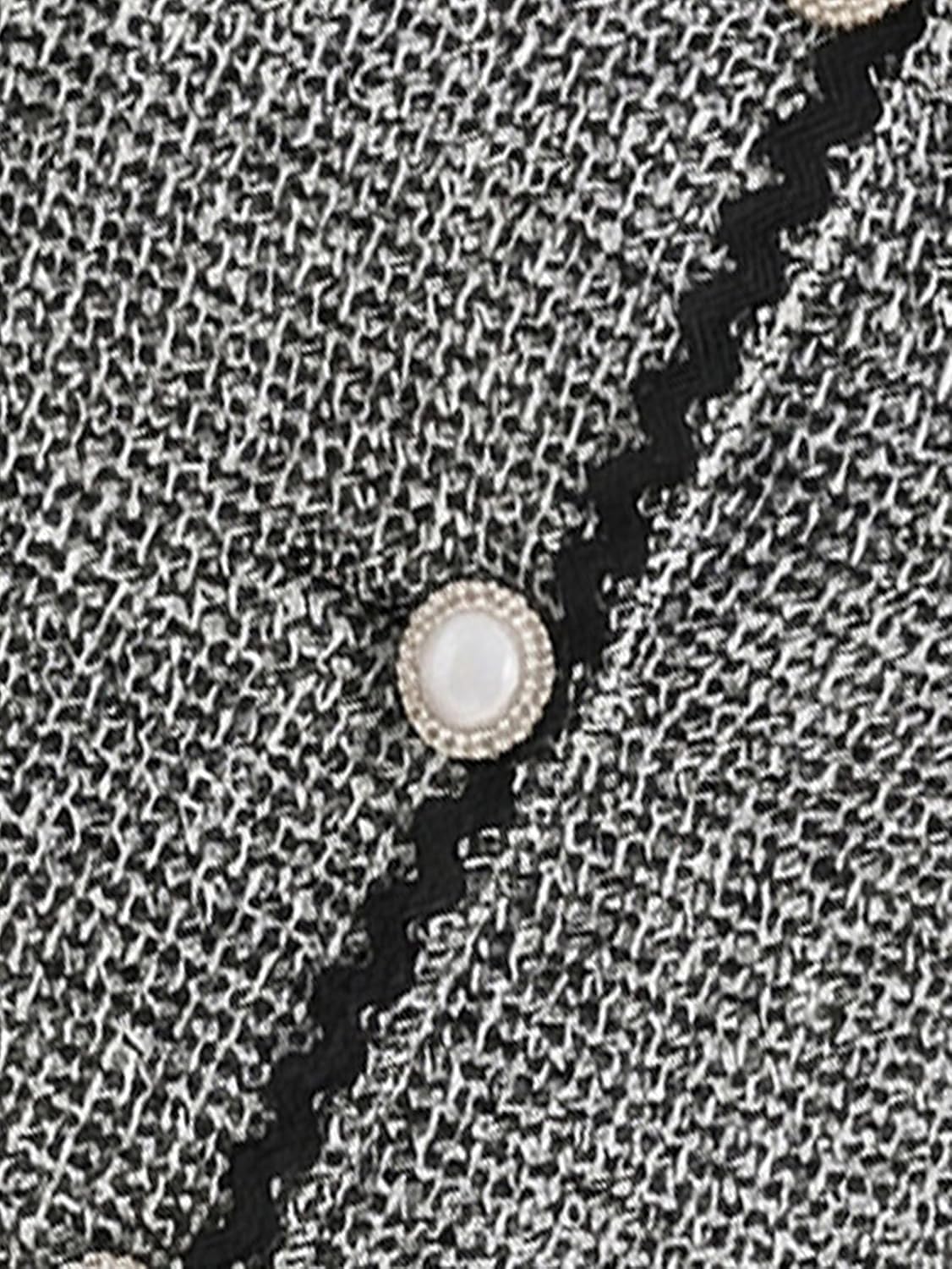 Women's Puff Sleeve Tweed Tops Elegant Button Down Business Casual Blouse - Image 2