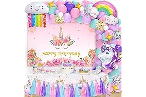 Unicorn Birthday Decorations for Girls, Unicorn Balloons Garland Kit with Tablecloth