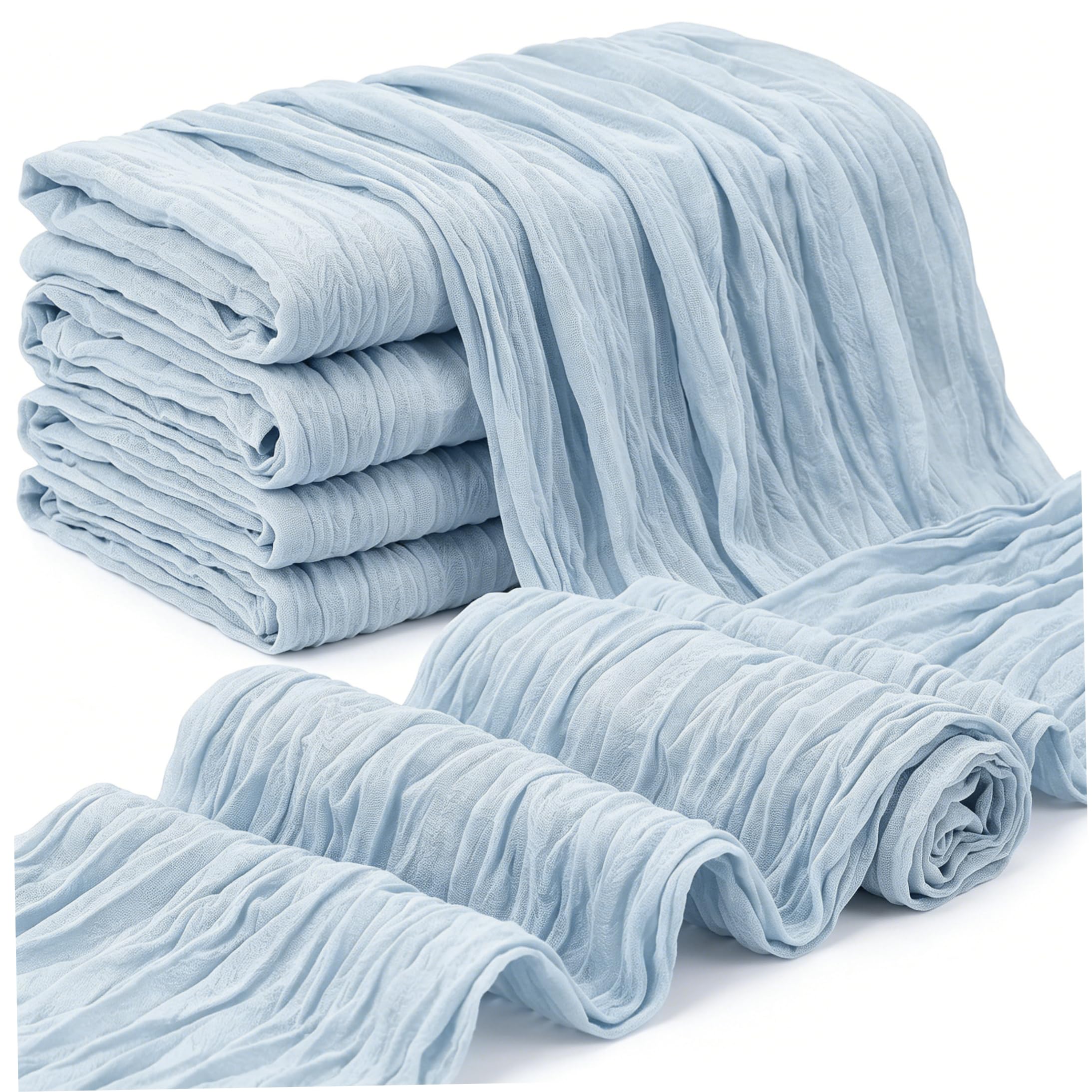 Aetherize 4 Pack Blue Cheesecloth Table Runner, Boho Table Runner - 35.43x157.48 inch Long Light Blue Fabric Wedding Decor Cheesecloth