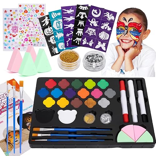 Kit de pintura facial para niños, kit de pintura facial de 18 colores con plantillas profesionales, kit de maquillaje de pintura facial no tóxica a disponible en Yaxa Venezuela