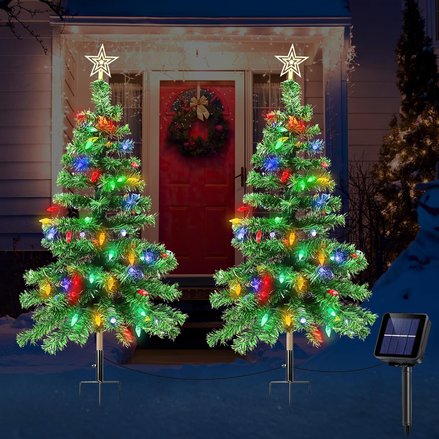 ReyeeInc Solar Christmas Trees with Lights, 1000mA Solar Powered Waterproof 3.6FT Outside Xmas
