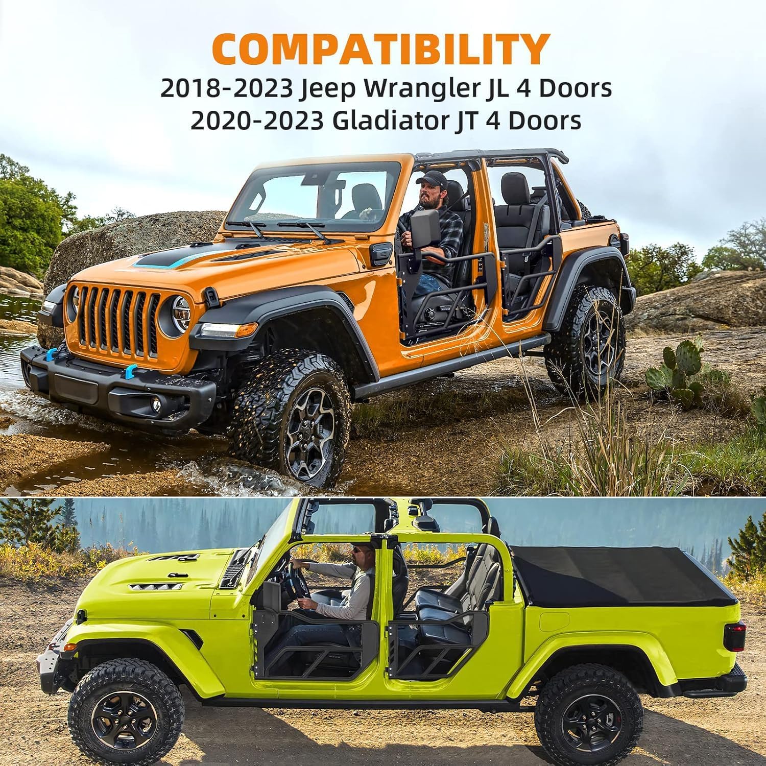 4-Door Tubular Half Doors with Mirrors - Compatible with 2018-2024 Jeep Wrangler JL/JLU & 2020-2024 Gladiator JT - Heavy-Duty Steel Off-Road Doors for Summer Trail Adventures