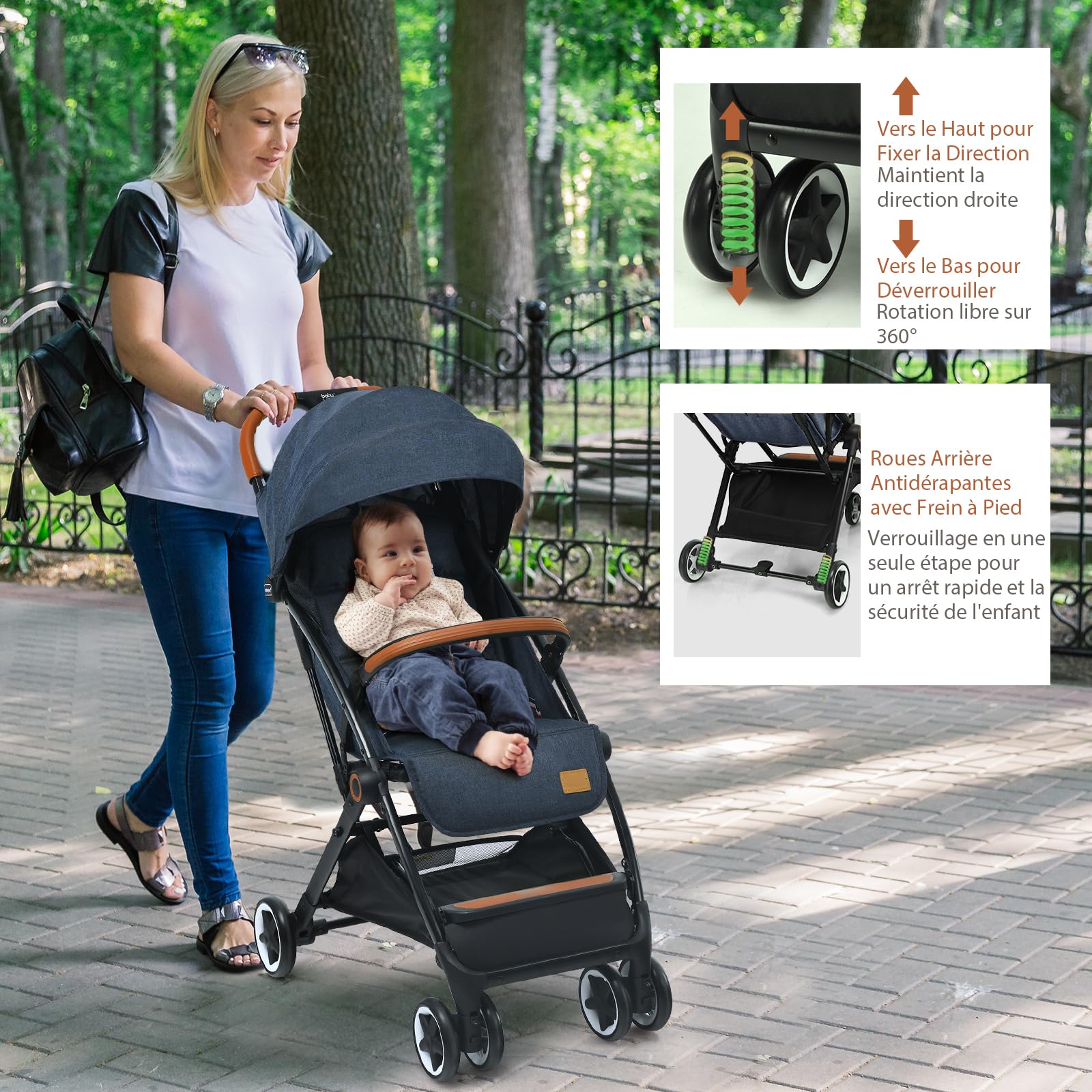 COSTWAY Poussette Canne Bébé 6-36 Mois(Charge 15 kg) avec Dossier & Repose-pieds Réglables, Pliable à une Main, Pousette Compact et Légère Voyage avec Auvent & Moustiquaire, Roues Antidérapants
