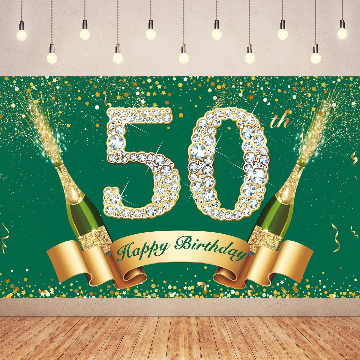 6x3.6FT Green Gold 50TH Birthday Banner Party Decorations