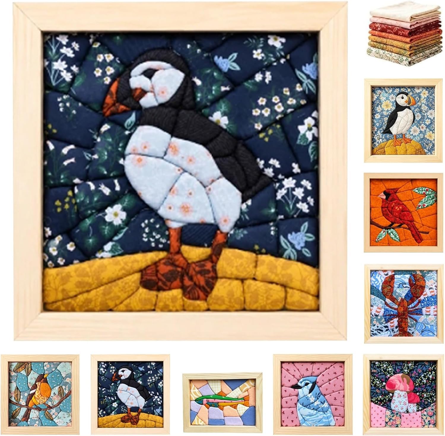 No-Sew DIY Kinusaiga Fabric Art Kit, Fabric Mosaic Wall Art Craft Kit, J