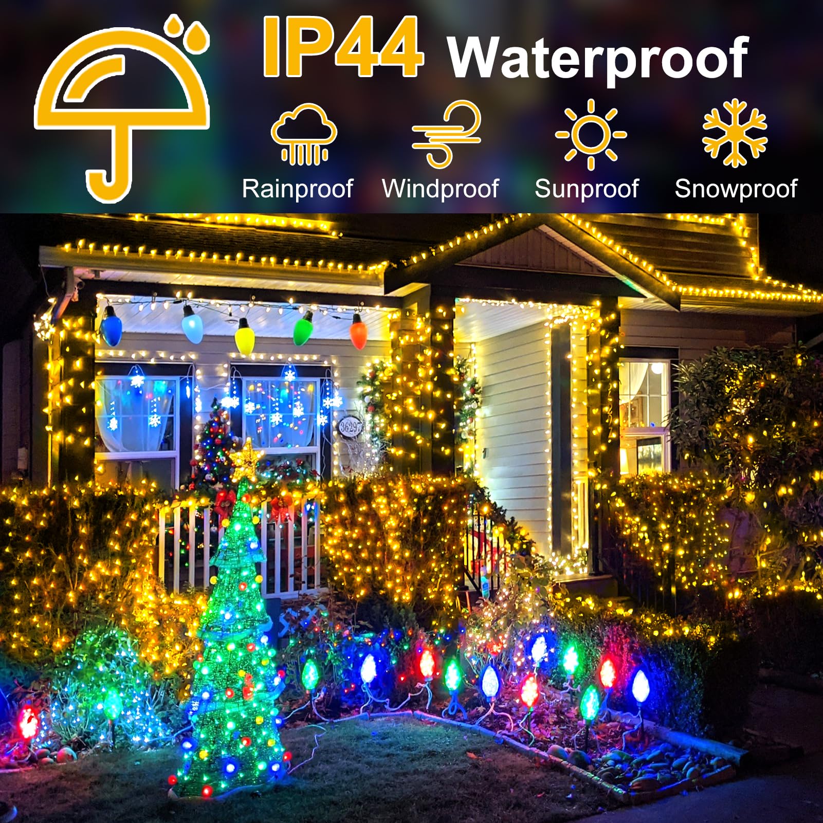 FLVOECN Guirnalda de luces para exteriores impermeables, cadena de luces enchufables con temporizador de 8 modos, 410 pies, 1200 luces LED parpadeantes, decoración para exteriores e interiores para