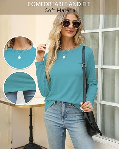 Miniatura 5 de Memorose Camisetas de manga larga para mujer, túnica de otoño, casual, a la moda, cuello redondo, camiseta básica