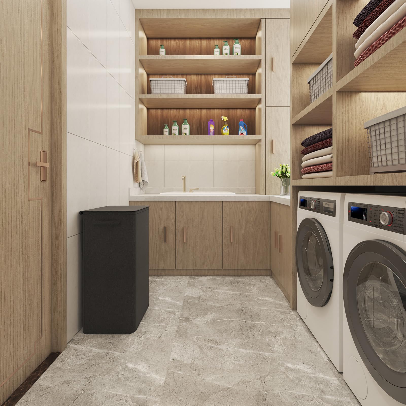 Lifewit Cesta Portabiancheria Salvaspazio con Coperchio 100L, Cesto Portabiancheria con Borsa Rimovibile, Portabiancheria Sporca Pieghevole per Camera da Letto, Bagno, Lavanderia, Nero