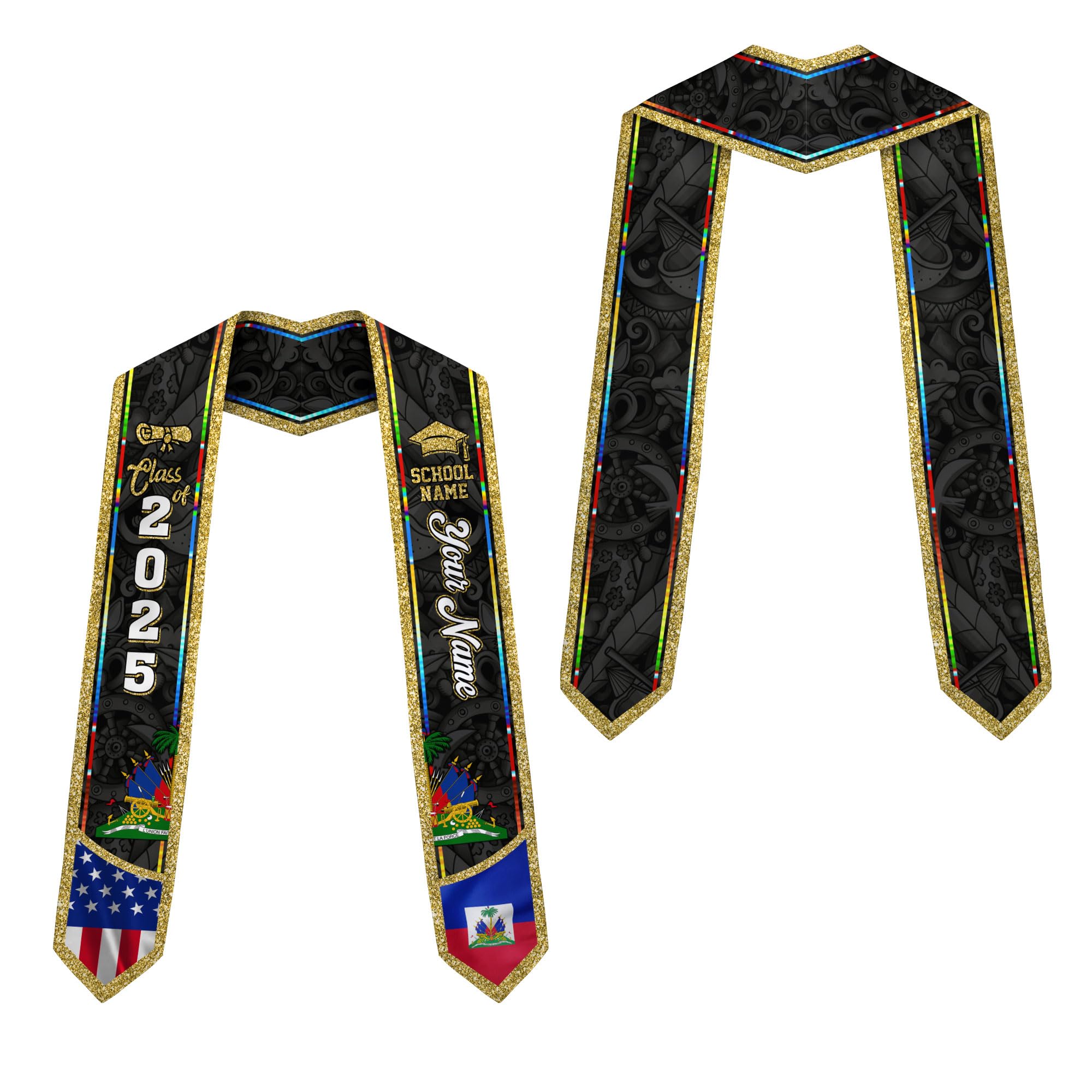 MonkeyVan Haitians Graduation Sash Haiti Graduation Stole Custom Haitians American Flag Graduation Sash 2025 Class of 2025 Ht12