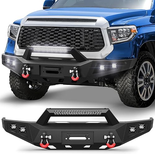 Vista 18 de Parachoques trasero Tundra para Tundra 2014-2021, parachoques negro texturizado con luces LED, anillos en D y orificios para sensores, compatible