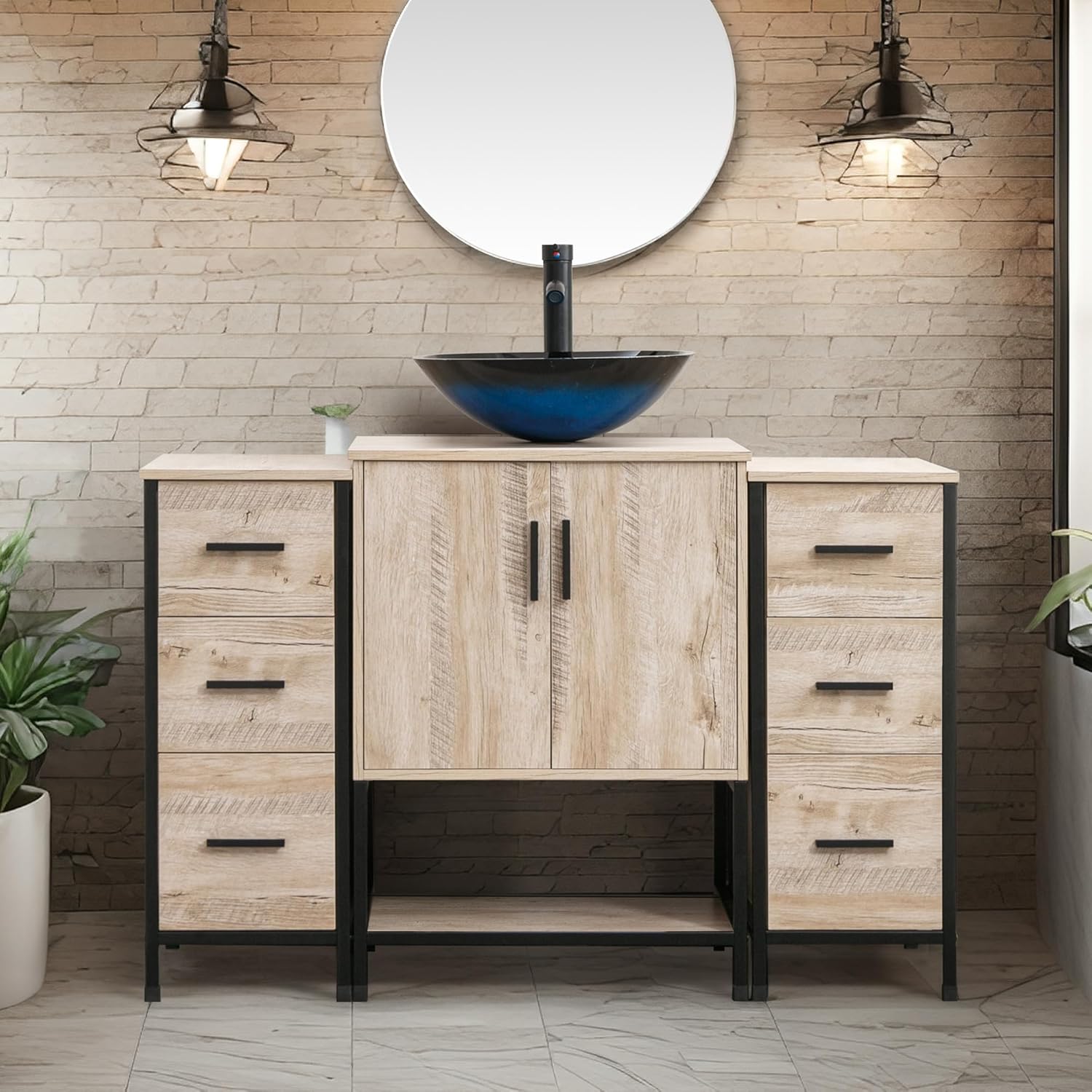 UEV 48" Bathroom Vanity,Oak Color Bathroom Vanity Set with