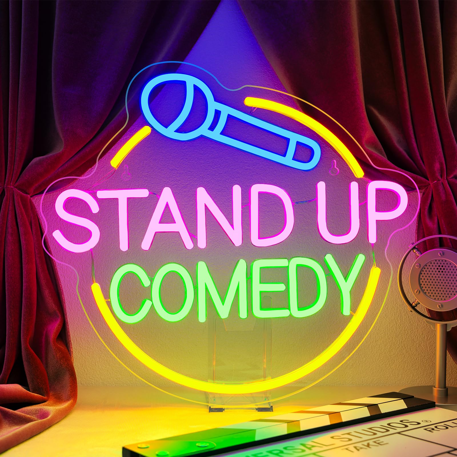 Stand Up Comedy Neon Sign Led Colorful Neon Light for Wall Decor Usb Talk Show Light Up Signs for Live Funny Stand Up Show Beer Bar Man Cave Decorations