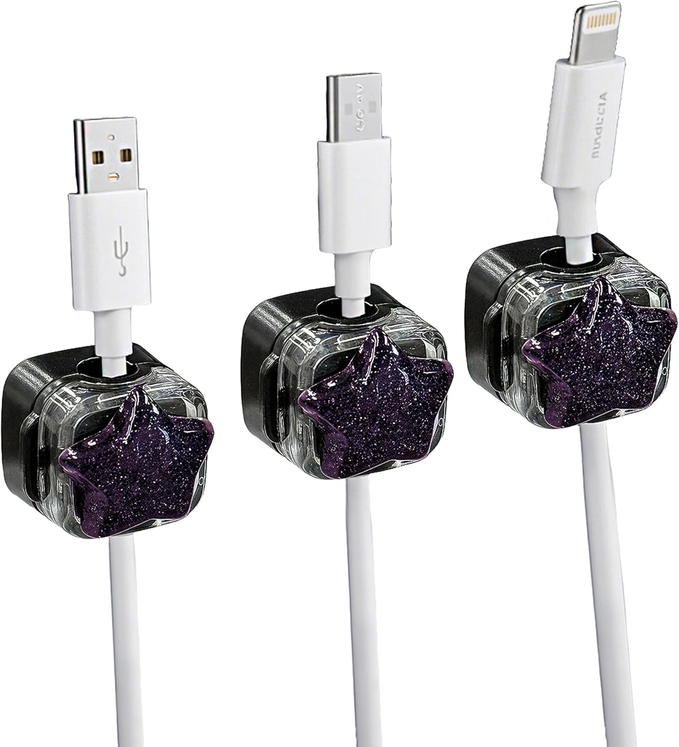 3Pack Magnetic Cable Clips for Nightstand, Adhesive Night-Glowing Cord Holder Organizer for Office Home Desk Wall Car (Black,Star)