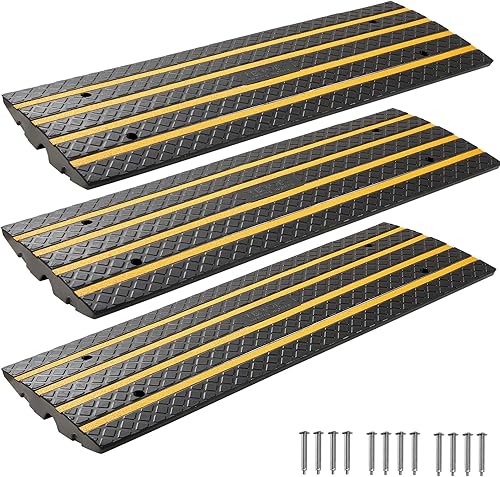 Vista 10 de VEVOR Rampa de goma para bordillo de automóvil, capacidad de carga de 33069 libras, rampa de puente de 2.6 pulgadas de altura con tiras reflectantes