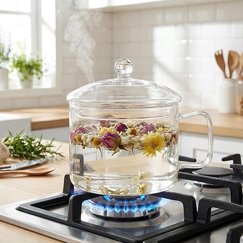 Hemoton Clear Glass Simmer Pot for Stove Potpourri Cooking Saucepan with Cover Glass Saucepan Cooking Pot Pot for Pasta Noodle, Soup, Milk, Food,