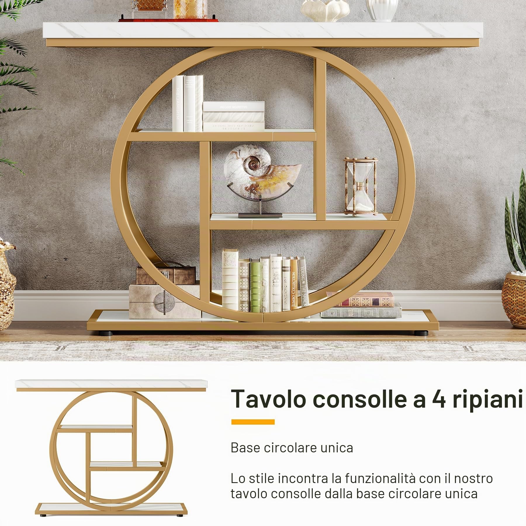 Tribesigns Tavolo consolle da 104,1 cm, tavolo industriale a 4 livelli con base circolare, tavoli decorativi in legno stretto con ripiani portaoggetti per soggiorno, corridoio, ingresso