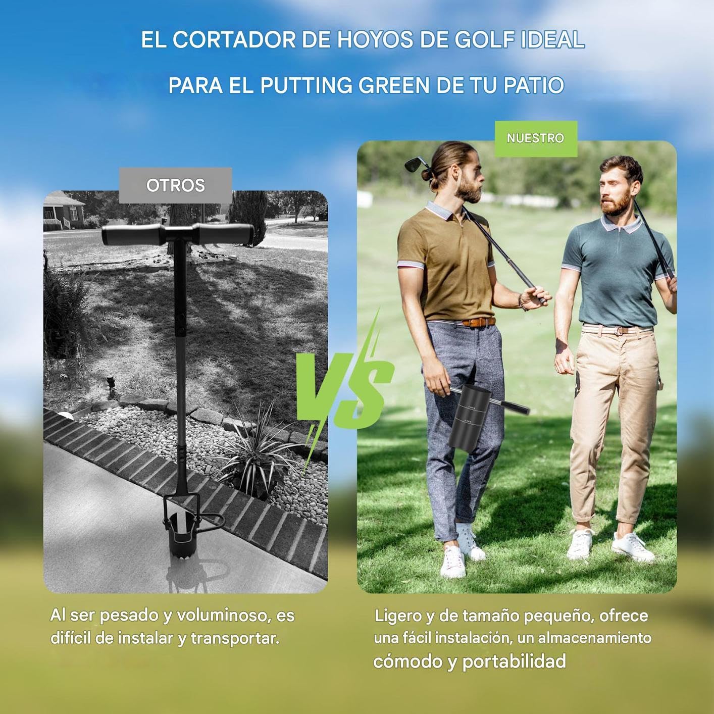 Cortahoyos De Golf Juego Práctica Cavador Portátil Estándar | Cortador De Copa De Golf Con Mango Desmontable Para Juego De Bolas Al Aire Libre En Patio, Césped Y