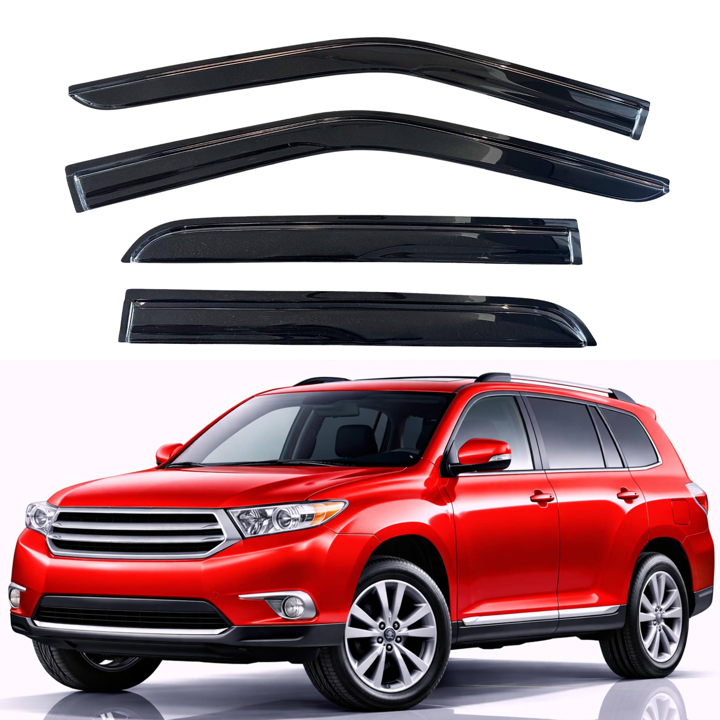 KPY Rain Guards Fit for 2008-2013 Toyota Highlander, Out-Channel Window Visors Vent Wind Deflectors 4PC, Car Accessories for 2008-2013 Toyota Highlander Hybrid