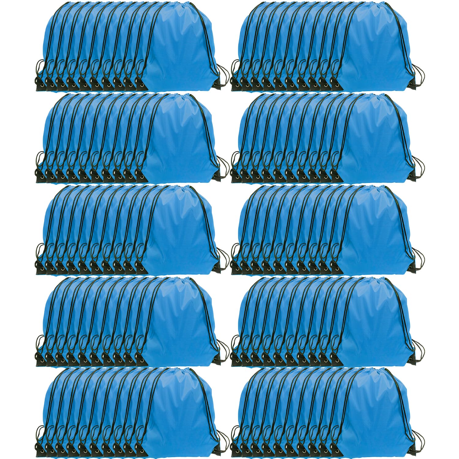 GoodtoU Drawstring Bags - 100 Piece Nylon Backpacks with Drawstring for Gym, Sport (Sky Blue)