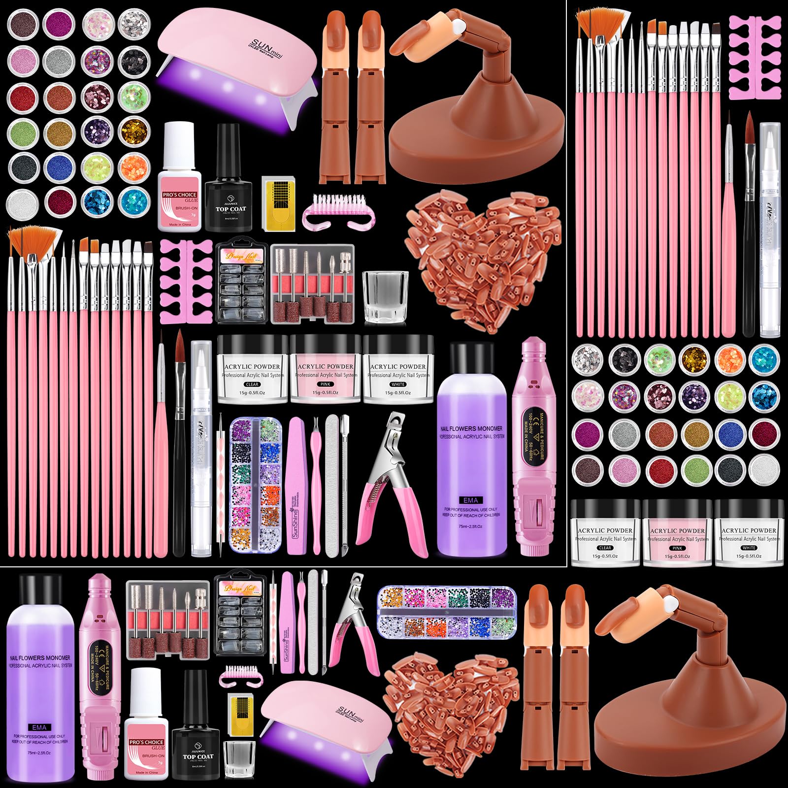Yokilly Kit Uñas Acrilicas Completo: Acrilico Para Uñas con UV Lámpara Mano Dedo de Práctica para Uñas Limador De Uñas Electrico - Kit Uñas Semipermanentes Gel Polvo Acrilico Para Uñas