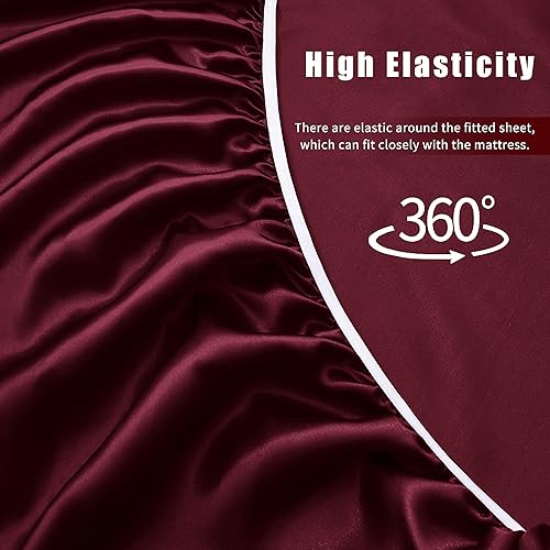 Miniatura 5 de VACVELT Juego de sábanas de satén de 4 piezas, tamaño matrimonial, juego de sábanas de satén sedoso de 15 pulgadas de profundidad de 15 pulgadas,