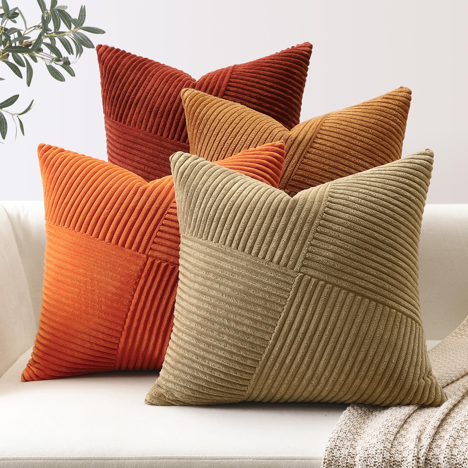 Housse de coussin velours côtelé 50x50 cm robuste lavable contre l'usure