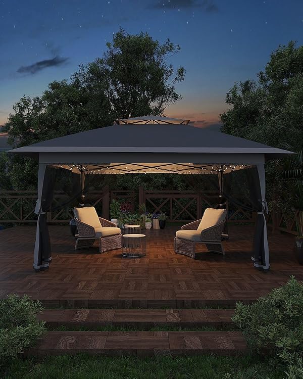 12x12 ft Pop Up Canopy Tent, One-Push Setup Gazebo with Mosquito Netting, 4 Sandbags, Height Adjustable, Waterproof UV Protection for Backyard Parties, BBQs, Camping, Outdoor Events by COZONY - Image 5