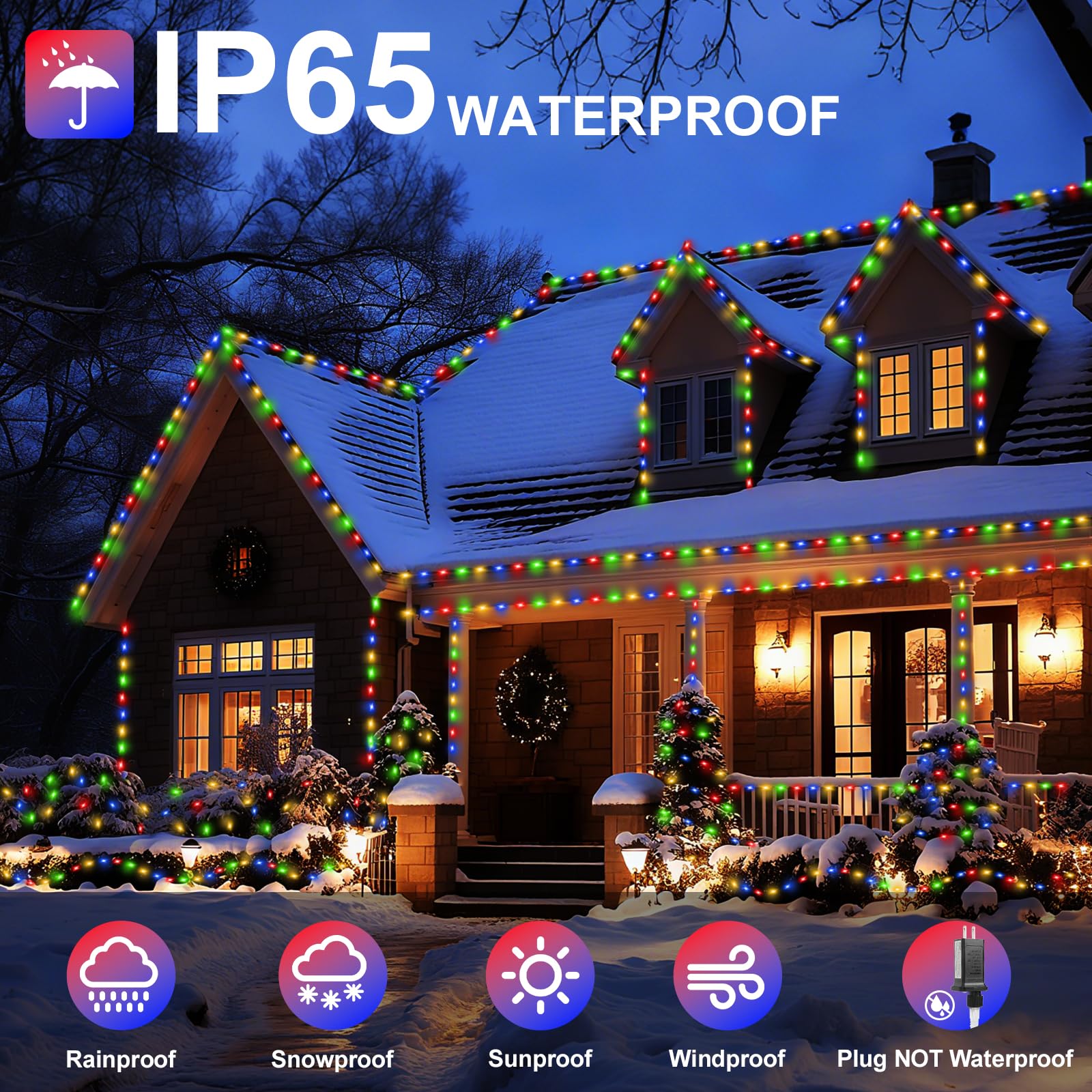Luces de Navidad de 328 pies con 1000 luces LED para exteriores, alambre transparente, luces de árbol de Navidad con 8 modos impermeables, cadena de luces enchufables para exteriores, interiores